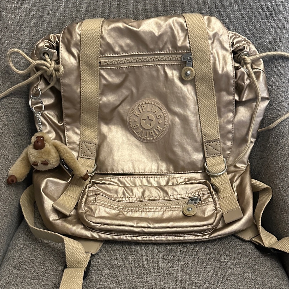 Kipling Shiny Gold Backpack with Keychain